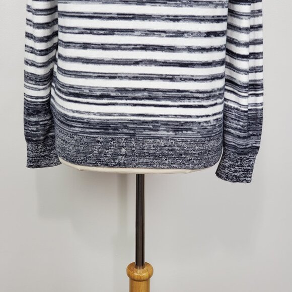 Express Black Gray White Striped Preppy Partial Button Front Sweater Top Size M - Picture 10 of 13